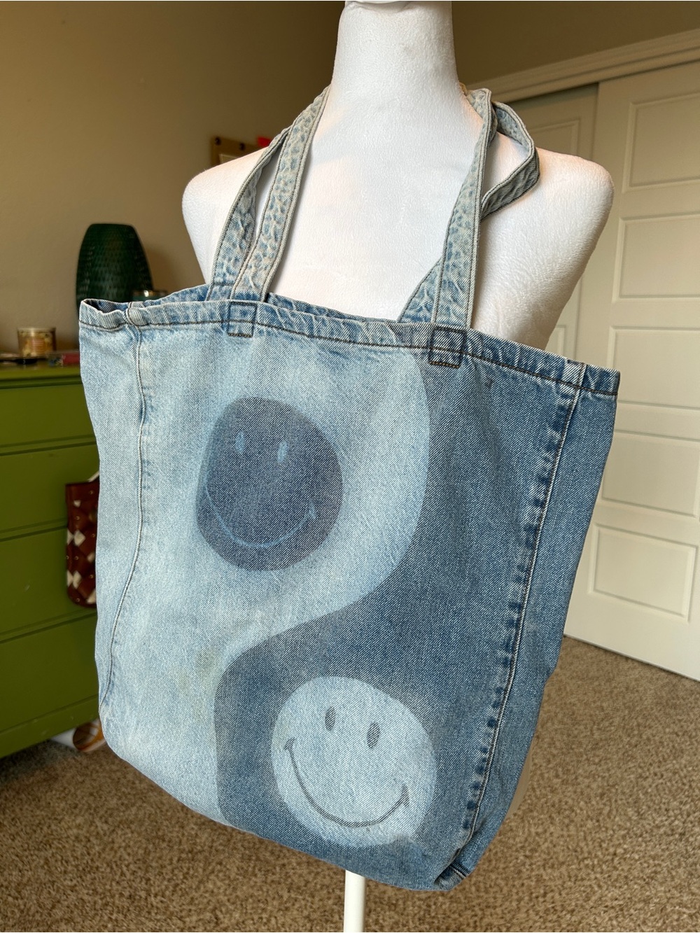 AMERICAN EAGLE OUTFITTERS Denim Smiley Face Yin Yang Tote Bag